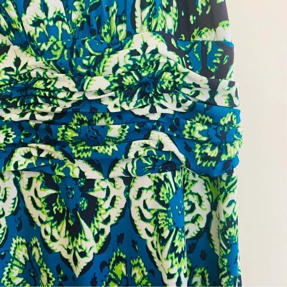 KASPER sleeveless column maxi dress in blue and green size 10 - Picture 8 of 12